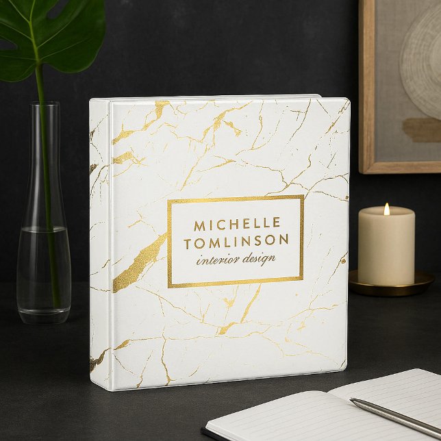 White and Gold Marble Designer Personalized Binder (Creator Uploaded)