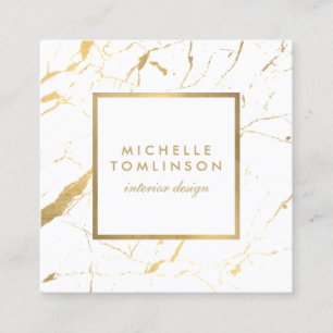 White and Gold Marble Designer Square Business Card