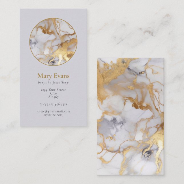 White and gold marble effect modern business card (Front/Back)