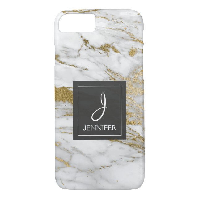 White and Gold Marble Elegant Monogram Case-Mate iPhone Case (Back)