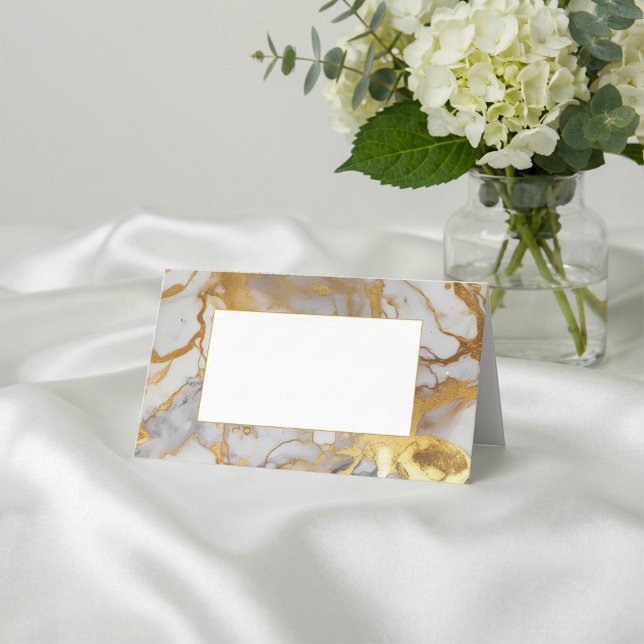 White and gold marble frame guest name place card (White and gold marble frame guest name place card.)