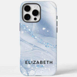 White and gold marble glitter personalized  iPhone 16 pro max case