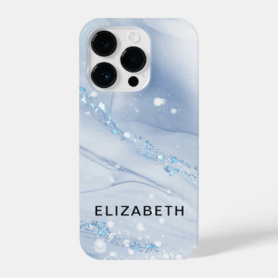 White and gold marble glitter personalized  iPhone 14 pro case