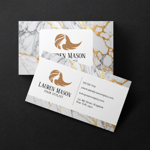 White and Gold Marble Hair Stylist Hair Salon Business Card