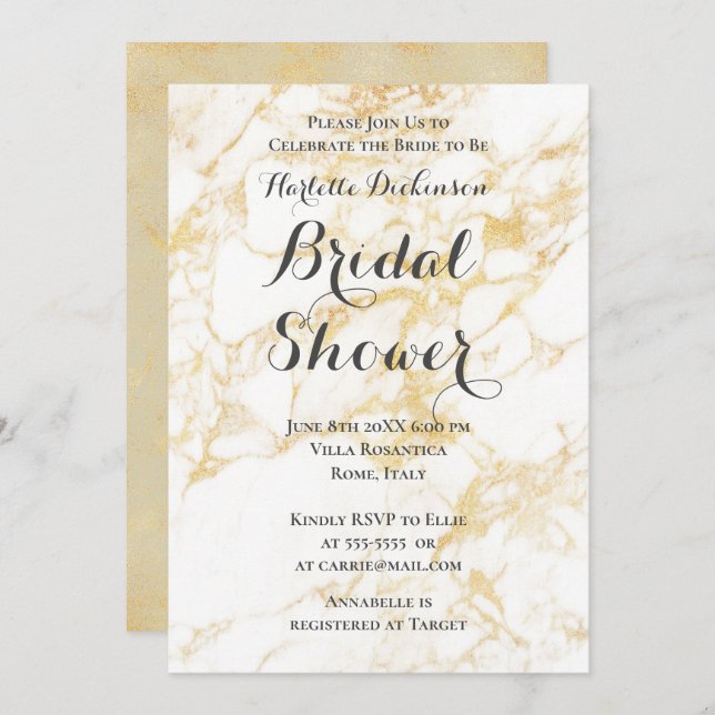White and Gold Marble Invitation (Front/Back)