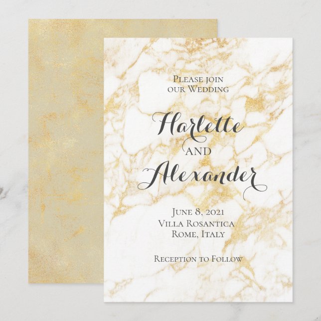 White and Gold Marble Invitation (Front/Back)