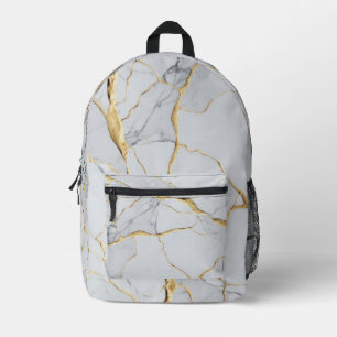 White and gold marble printed backpack