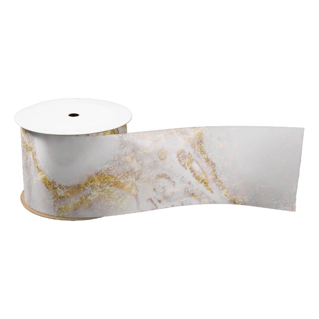 White and Gold Marble  Satin Ribbon (Spool)