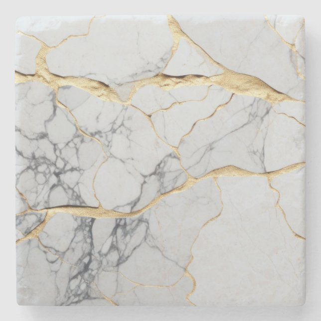White and gold marble  stone coaster (Front)