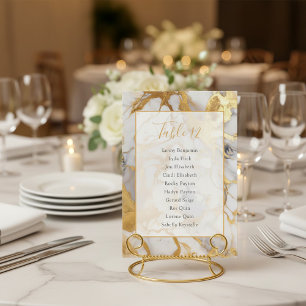 White and gold marble Table Number