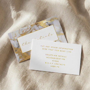 White and gold marble the details wedding enclosure card
