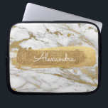 White and Gold Marble with Gold Foil and Glitter Laptop Sleeve<br><div class="desc">White and Gold Marble with Gold Foil and Glitter Elegant Monogram Name Sleeve. This sleeve can be customized to include your first name.</div>