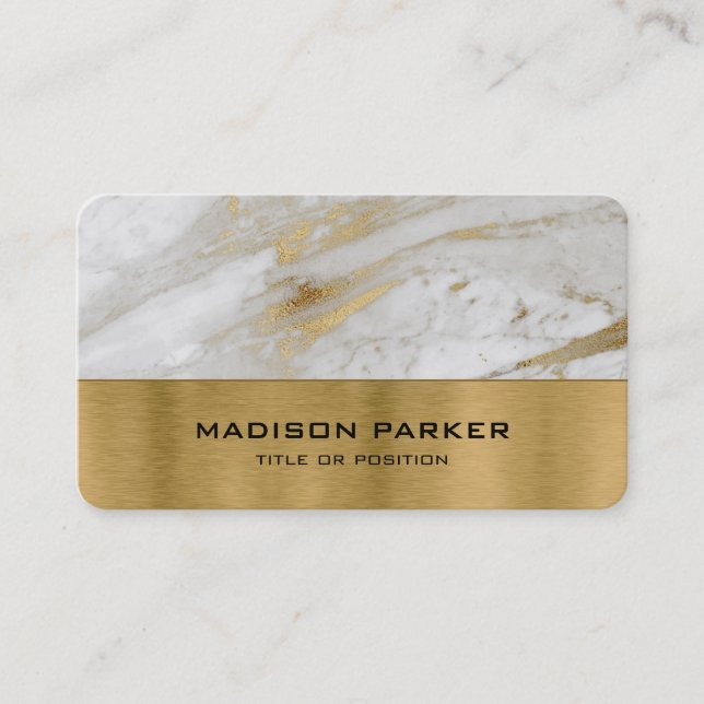 White and Gold Marbled Business Card (Front)