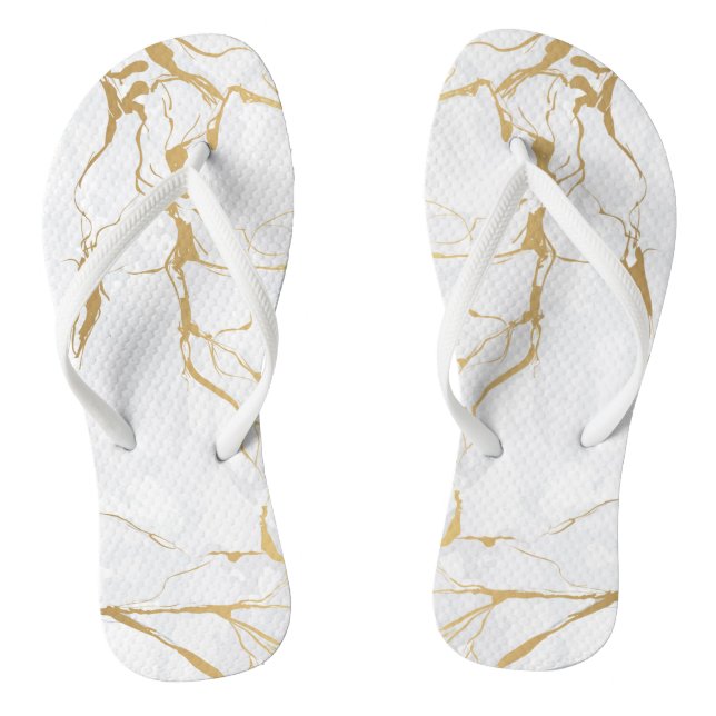 White And Gold Marbled Flip Flops (Footbed)