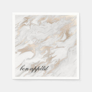 White and Gold Marbled Paper Napkins