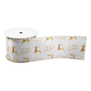 White and Gold Merry Christmas Word Art Satin Ribbon