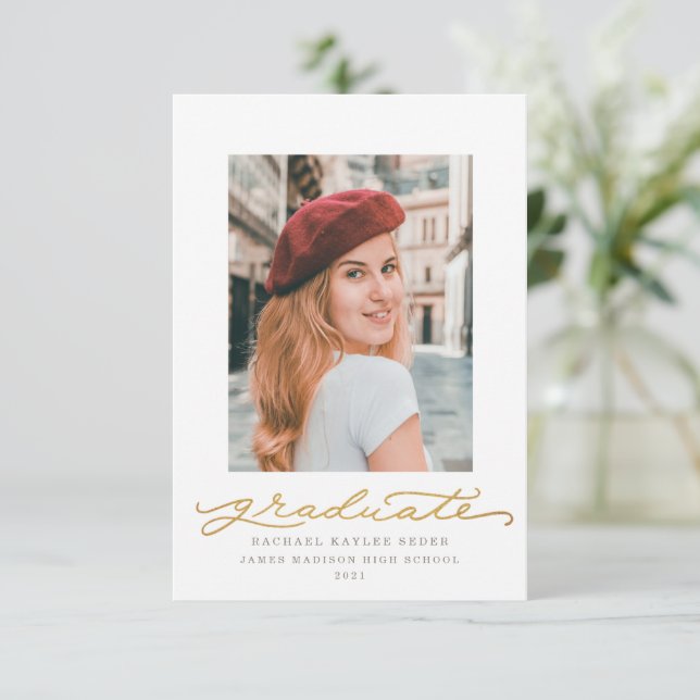 White and Gold Millennial Script Invitation (Standing Front)