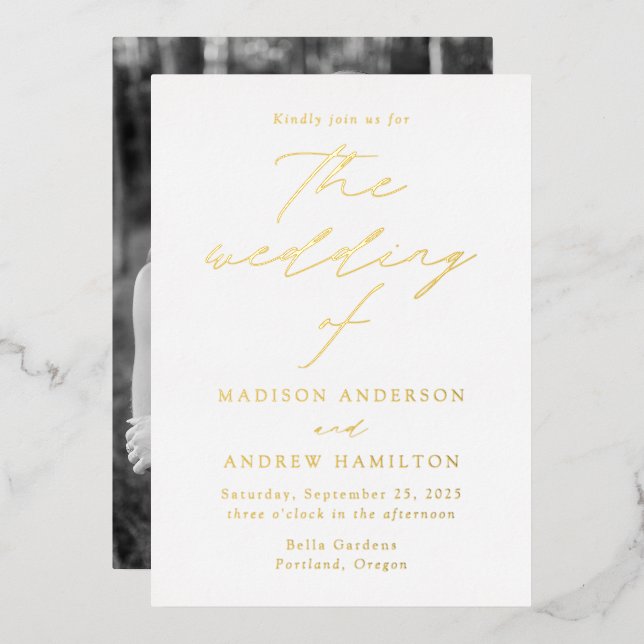 White and Gold Modern Elegance Photo Wedding (Front/Back)