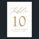 White and Gold Modern Elegance Wedding Table Number<br><div class="desc">Trendy, minimalist wedding table number cards featuring gold modern lettering with "Table" in modern calligraphy script. The design features a white background or a colour of your choice. The design repeats on the back. To order the table cards: add your name, wedding date, and table number. Add each number to...</div>