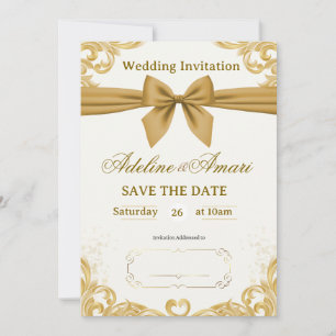 White and Gold Modern Elegant Wedding Celebration Invitation