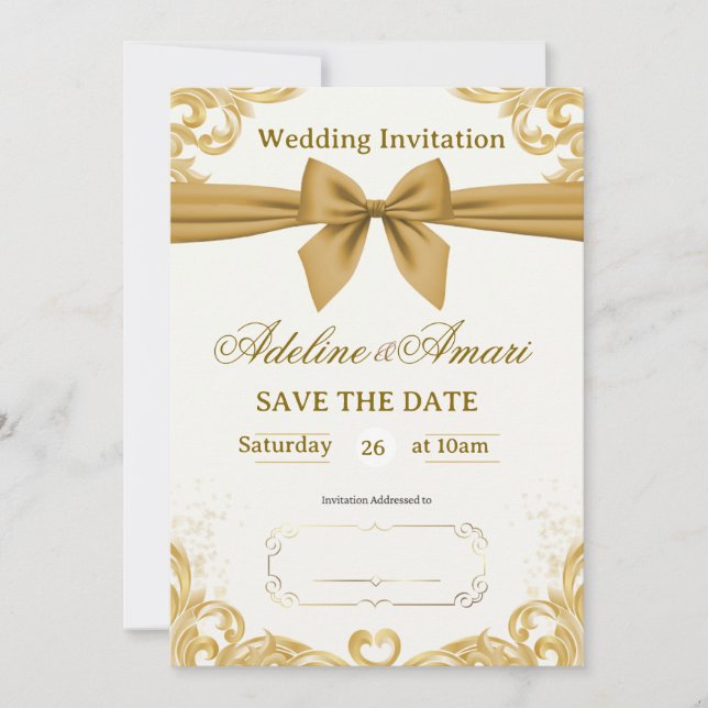 White and Gold Modern Elegant Wedding Celebration  Invitation (Front)
