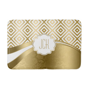 White And Gold Modern Geometric Pattern Bath Mat