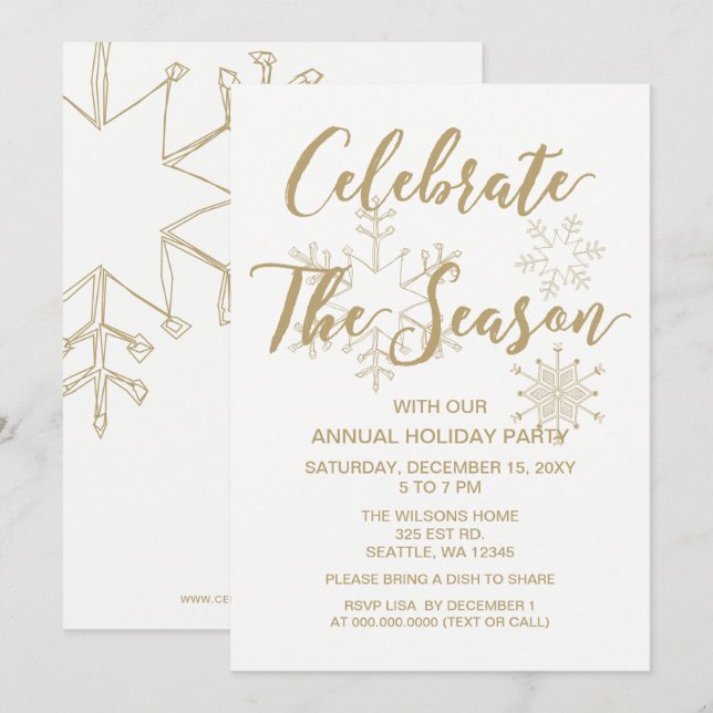 White and Gold Modern holiday Party Invitation (Front/Back)
