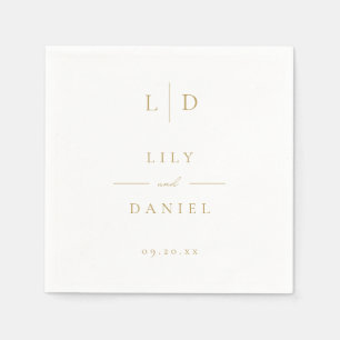 White and Gold Modern Minimalist Monogram Wedding Napkin