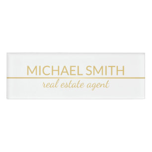 White and Gold Modern Professional Personalized Name Tag