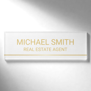 White and Gold Modern Professional Personalized Name Tag