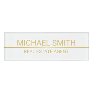 White and Gold Modern Professional Personalized Name Tag
