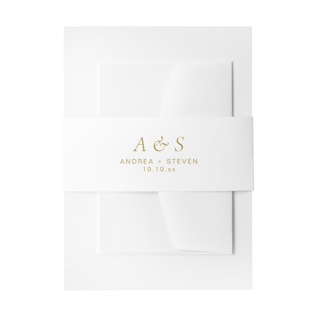 White and Gold Monogram Wedding  Invitation Belly Band (Front Example)