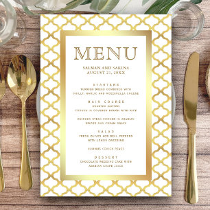 White and Gold Moroccan Quatrefoil Wedding Menu