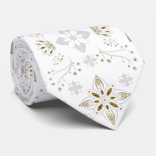White and Gold Nordic Pattern Tie