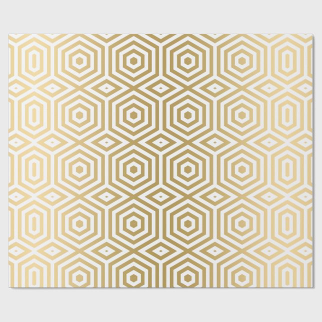 White and gold octagonal pattern wrapping paper (Flat)