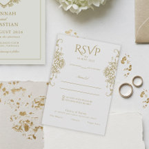 White and Gold Old Money Vintage Crest Wedding