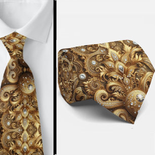 White and Gold Paisley Diamond 3d Style Neck Tie