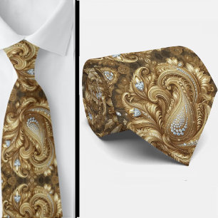 White and Gold Paisley Diamond 3d Style Neck Tie