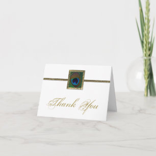 White and Gold Peacock Feather Thank You Card