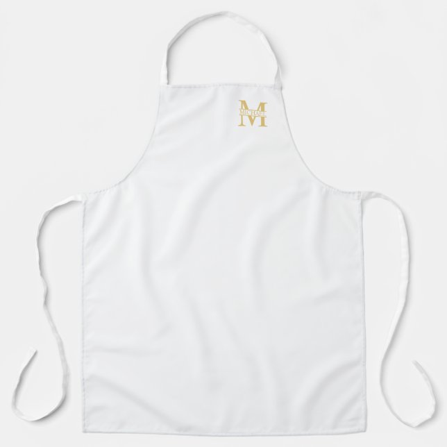 White and Gold Personalized Monogram and Name Apron (Front)