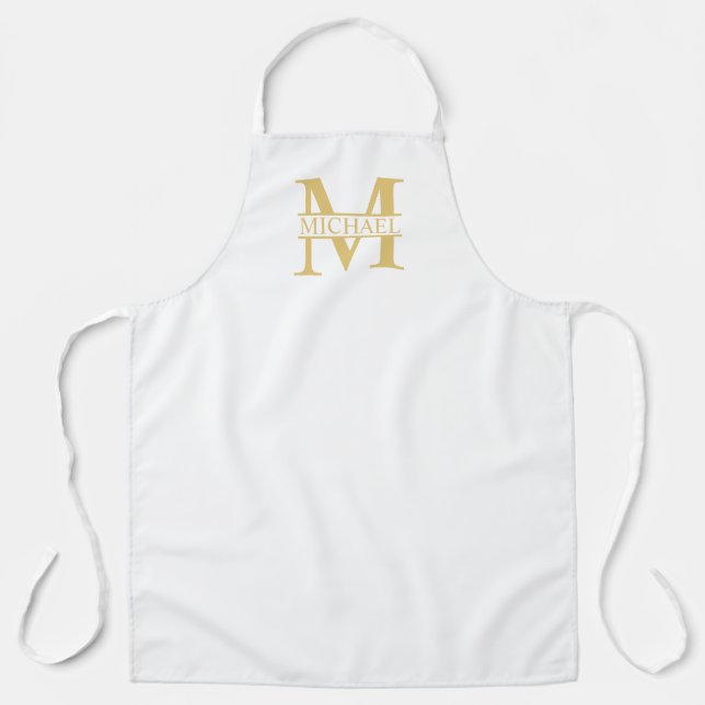 White and Gold Personalized Monogram and Name Apron (Front)