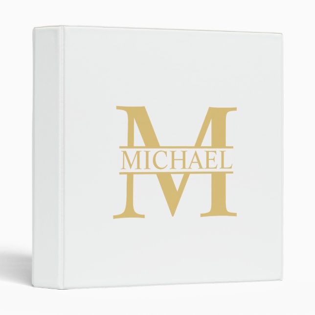White and Gold Personalized Monogram and Name Binder (Front/Spine)