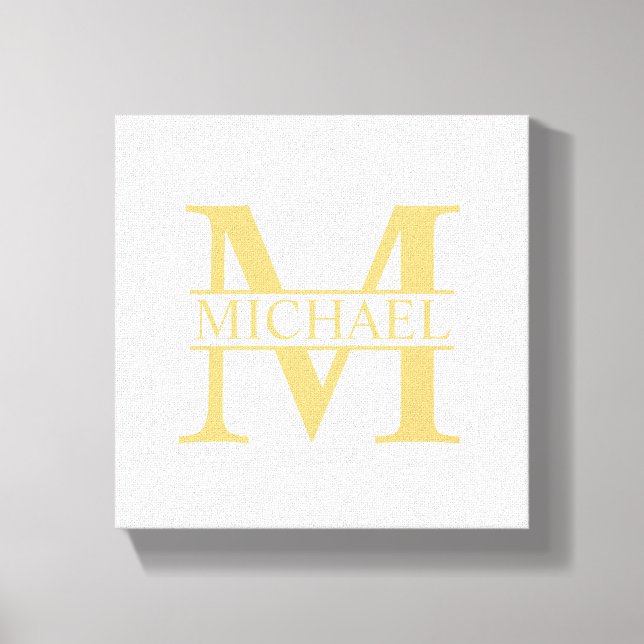 White and Gold Personalized Monogram and Name Canvas Print (Front)