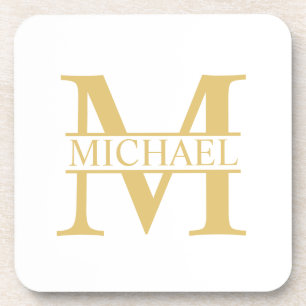 White and Gold Personalized Monogram and Name Coaster