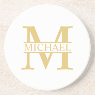 White and Gold Personalized Monogram and Name Coaster