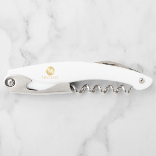 White and Gold Personalized Monogram and Name Corkscrew