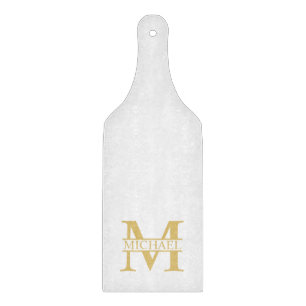 White and Gold Personalized Monogram and Name Cutting Board