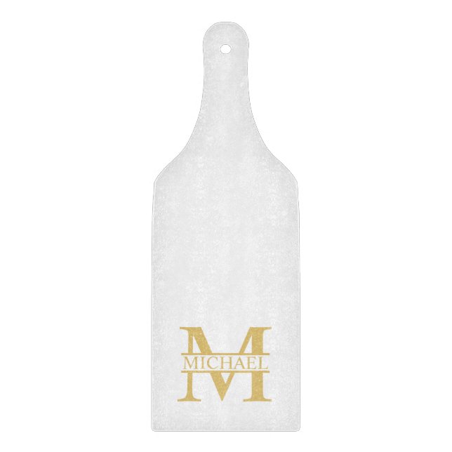 White and Gold Personalized Monogram and Name Cutting Board (Front)