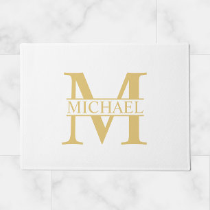 White and Gold Personalized Monogram and Name Doormat