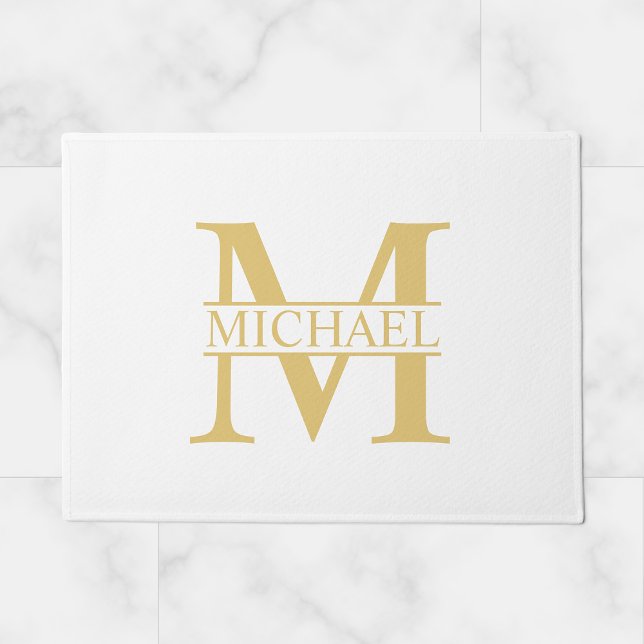 White and Gold Personalized Monogram and Name Doormat (Creator Uploaded)